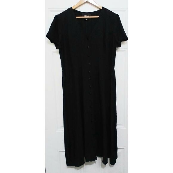 Collectif london womens size 14 midi shift dress button goth front black witchy - Picture 1 of 7